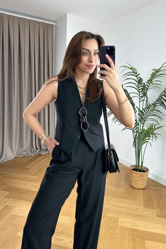 Emely Siyah Yelek Pantolon Takım