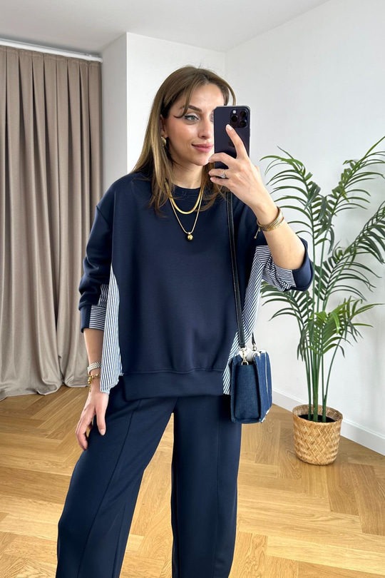 Tyren Lacivert Gömlek Detaylı Modal Sweatshirt