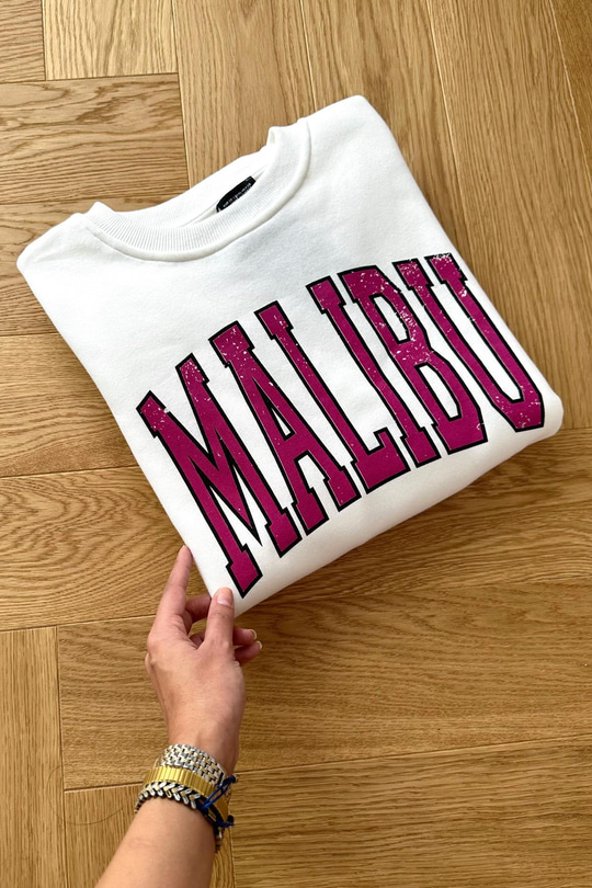 Malibu Baskılı Beyaz  Sweatshirt