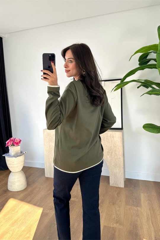 Molesa Haki Bisiklet Yaka Basic Sweatshirt