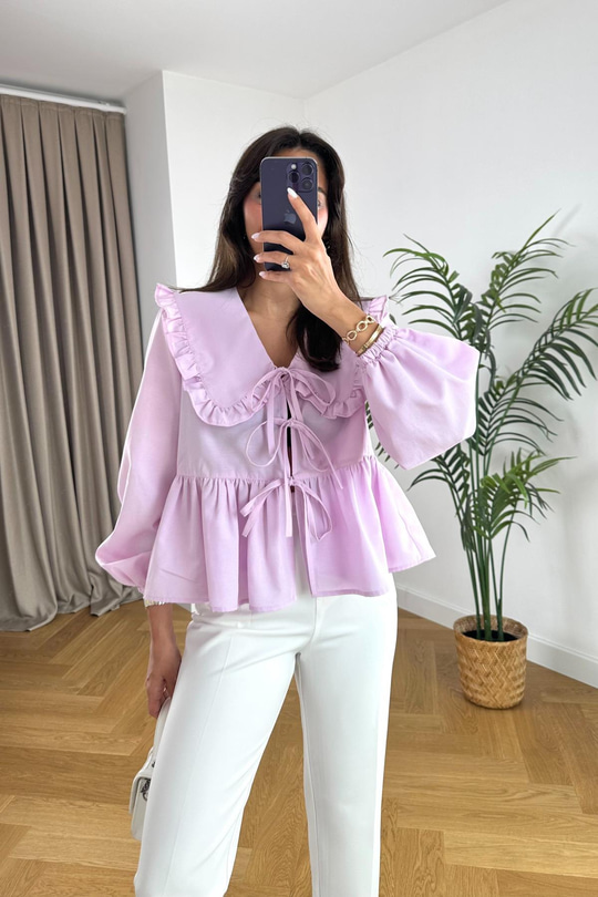 Sento Pembe Yaka Detaylı Bluz