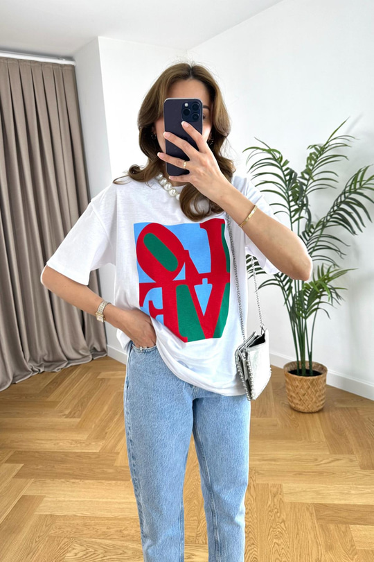 ZR Beyaz Love Baskılı Tişört
