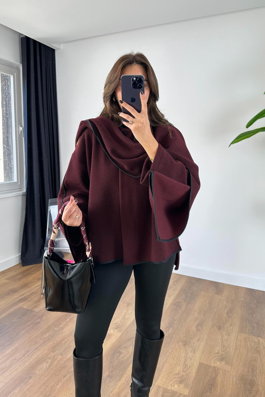Lowren Bordo Şal Detaylı Panço Kaban