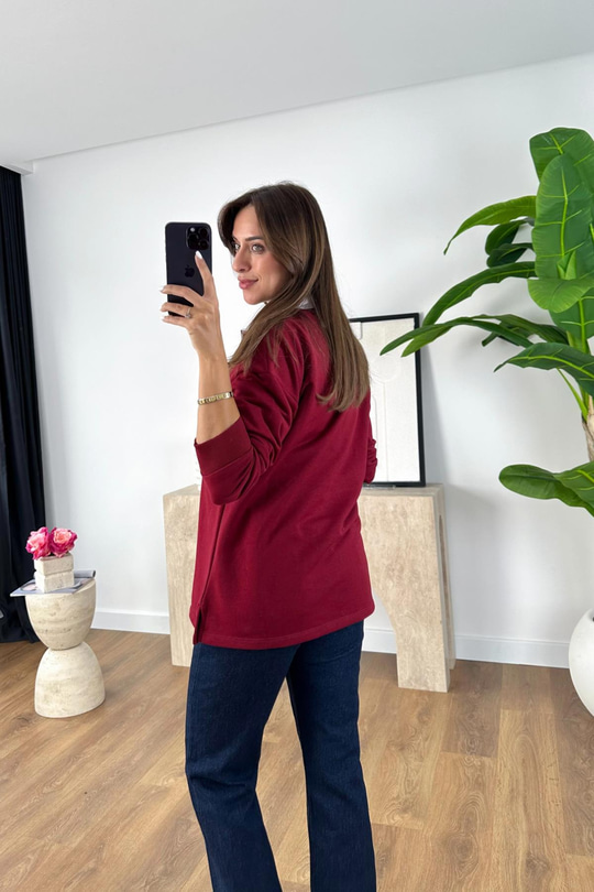 Jola Bordo Yaka Detaylı Sweatshirt