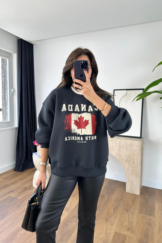 ZR Antrasit Bisitklet Yaka Canada Sweatshirt