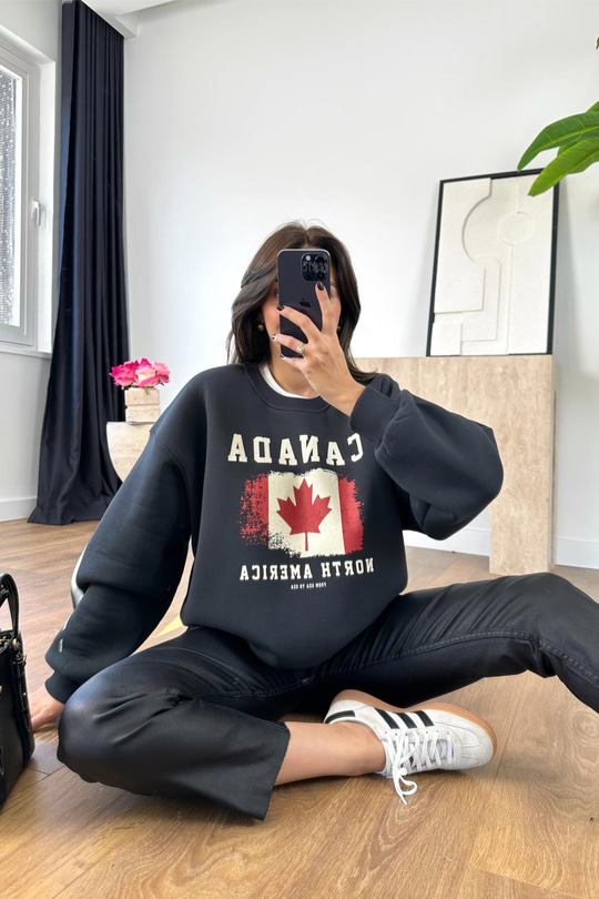 ZR Antrasit Bisitklet Yaka Canada Sweatshirt