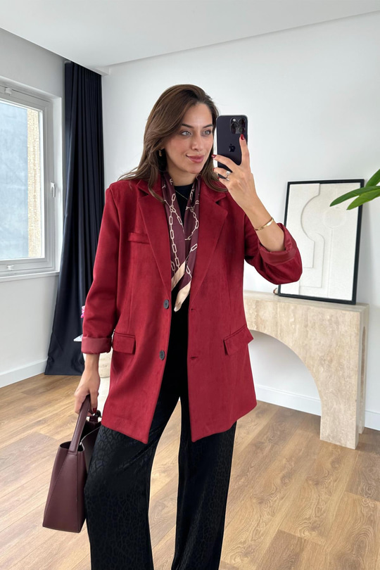 Larson Bordo Astar Detaylı Blazer Ceket