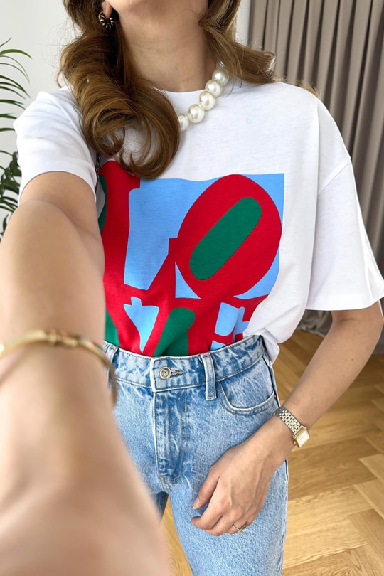 ZR Beyaz Love Baskılı Tişört