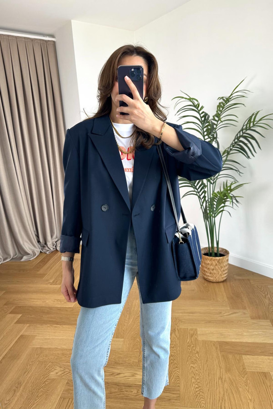Olessa ZR Lacivert Çift Düğme Detaylı Premium Blazer