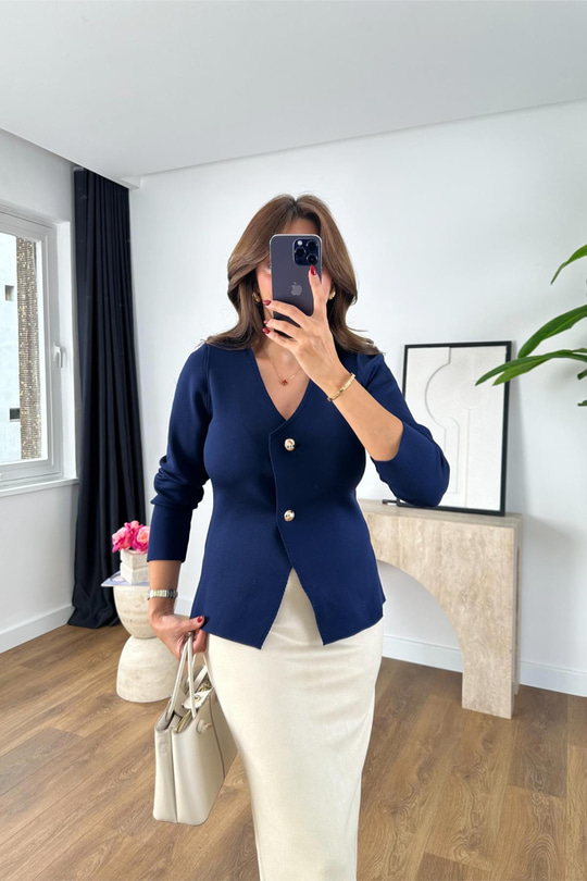 Summy Lacivert Düğme Detaylı Hırka
