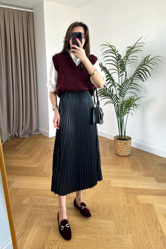 ZR Siyah Maxi Pileli Etek