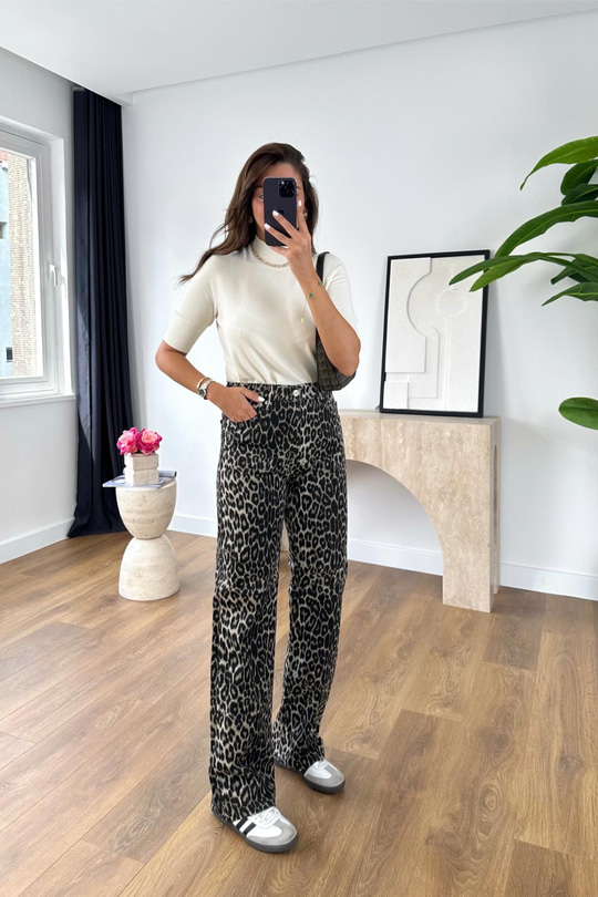 ZR Pansoe Leopar Desenli Straight Jean