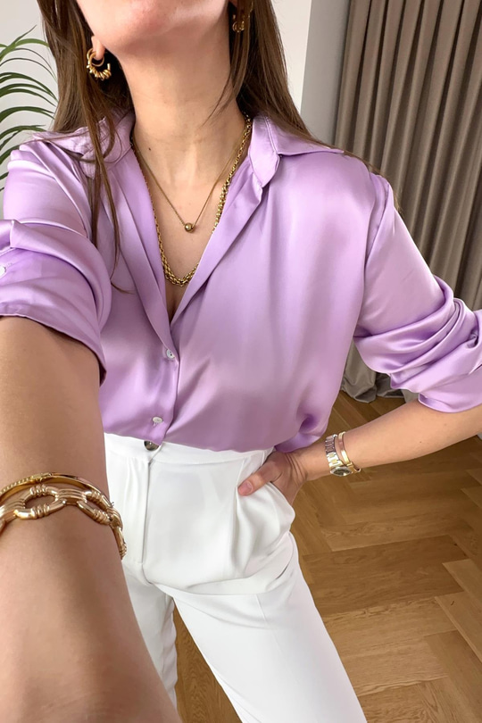 More Lila Saten Gömlek