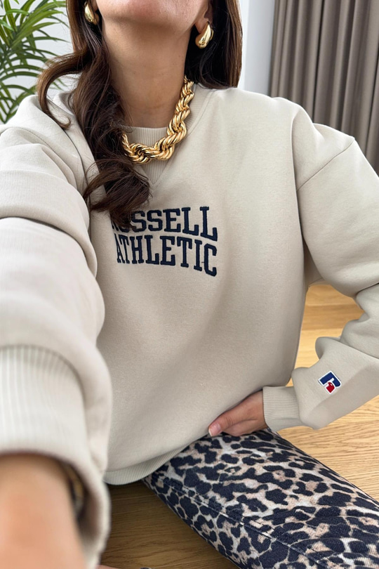 ZR Taş Rengi Russell Athletıc İşlemeli Sweatshirt