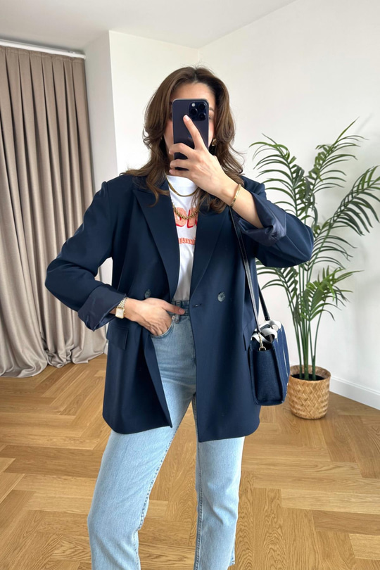 Olessa ZR Lacivert Çift Düğme Detaylı Premium Blazer