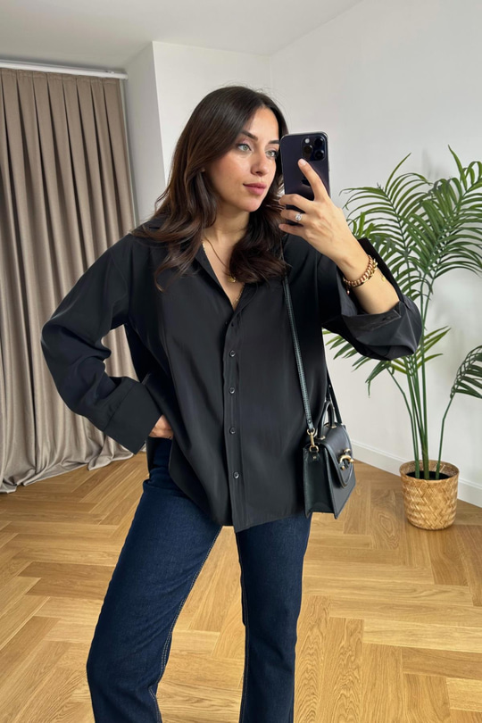 Mintox Siyah Oversize Gömlek