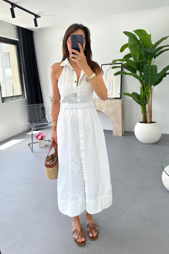 Loves Beyaz Halter Yaka Gabardin Elbise