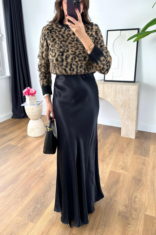 Shely Siyah Beli Lastikli Maxi Boy Saten Etek
