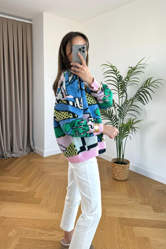 Cosm Çok Renkli Pembe Bisiklet Yaka Triko