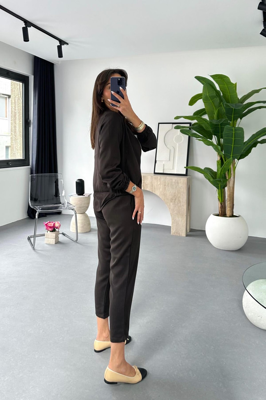 Chelsy Acı Kahve Fermuarlı Takım
