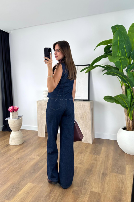 Lully Lacivert Denim Yelek Straight Pantolon Takım