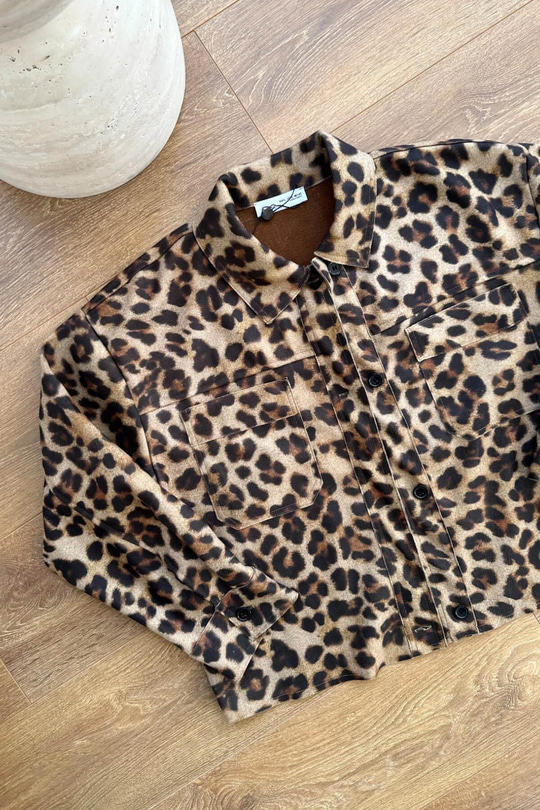 Geyemo Leopar Desenli Cep Detaylı Ceket