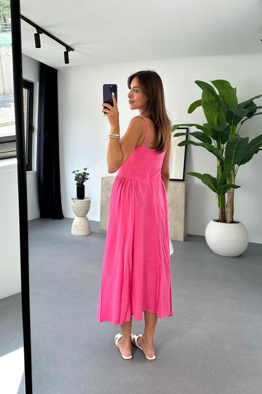 Elina Pembe Ayarlanabilir İp Askılı Elbise