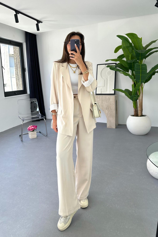 Dosy Taş Blazer Ceket Palazzo Pantolon Takım