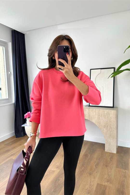 Yusta Pembe Yırtmaç Detaylı Şardonlu Sweatshirt