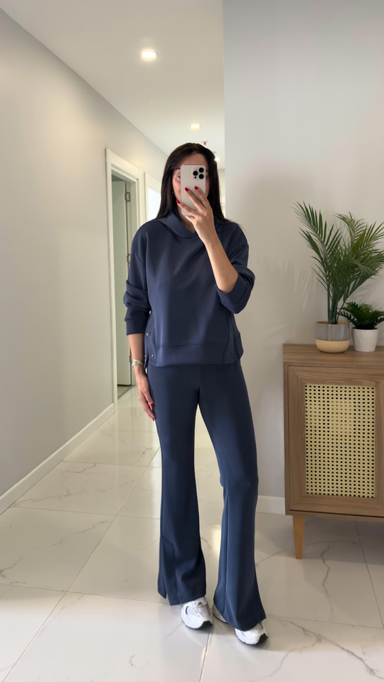 Alina Lacivert Çıtçıt Detaylı Kapüşonlu Sweat Pantolon Takım