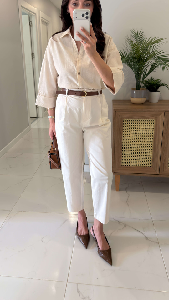 Allandra Krem Kemerli Havuç Pantolon