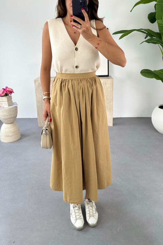 Edena Camel Beli Lastikli Etek