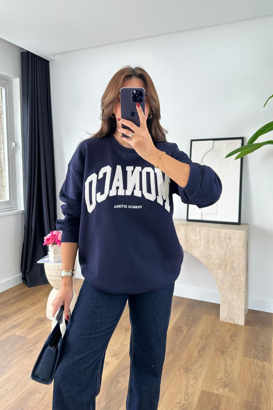 Colles Lacivert Yazı İşleme Detaylı Sweatshirt