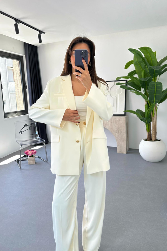 Kena Premıum Beyaz Blazer Ceket Takım