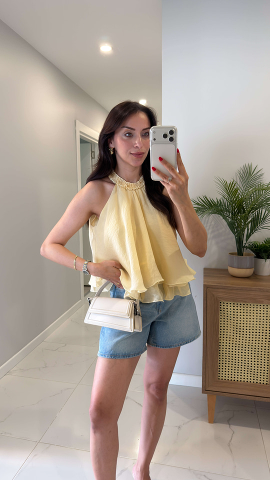 Balle Sarı Fırfırlı Bluz