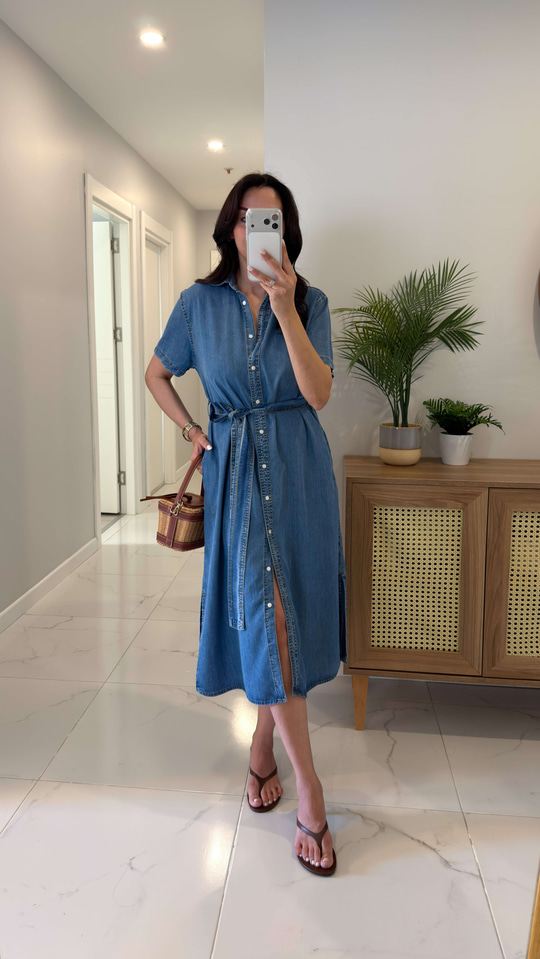 Belix Mavi Denim Tensel Kemerli Elbise