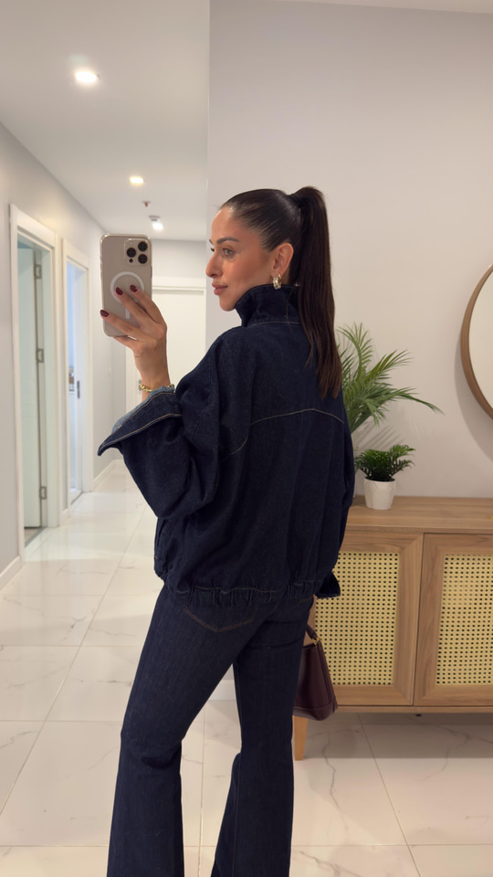 Besta Lacivert Yarasa Kol Denim Ceket