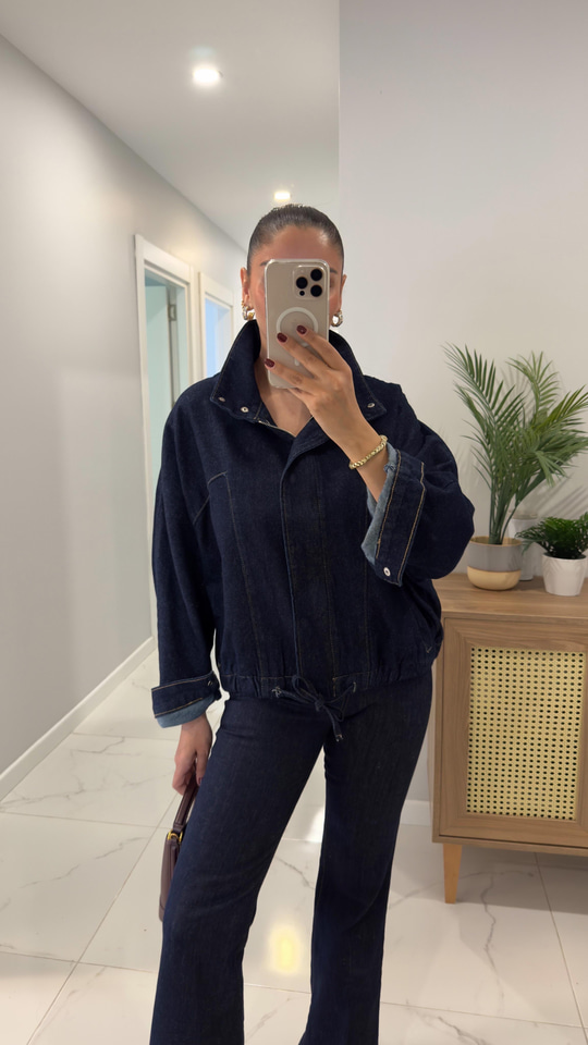 Besta Lacivert Yarasa Kol Denim Ceket
