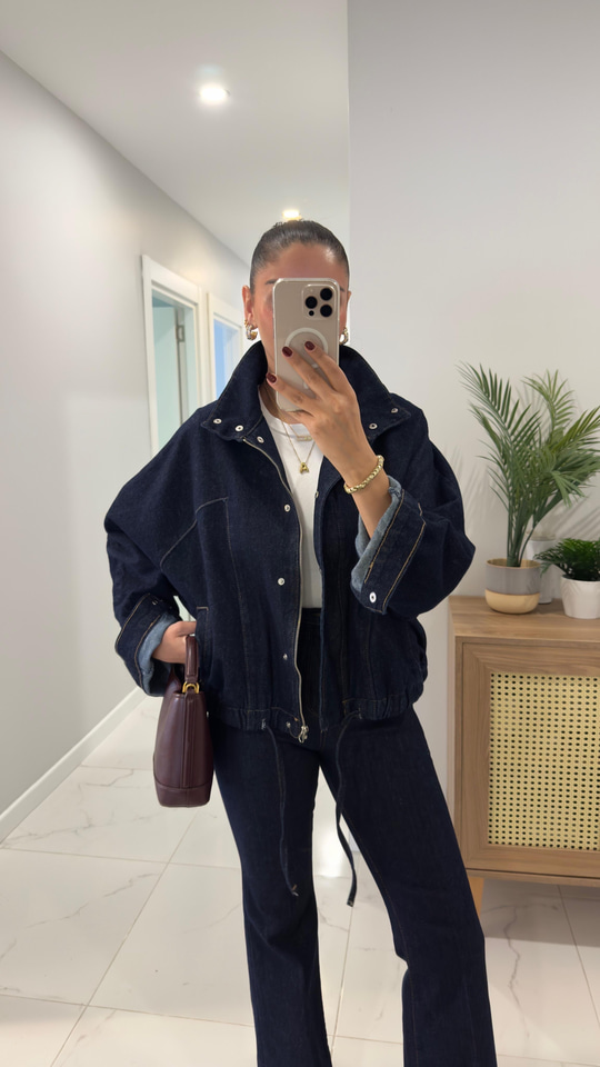 Besta Lacivert Yarasa Kol Denim Ceket