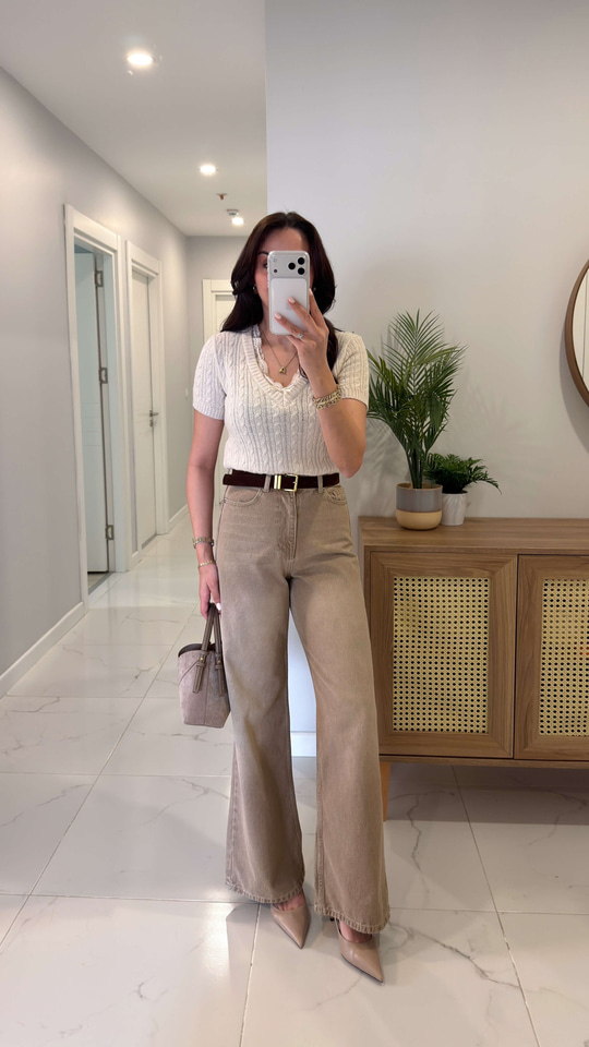 Biolsa Bej Kemerli Wıde Leg Jean