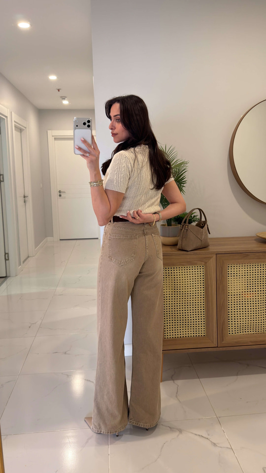 Biolsa Bej Kemerli Wıde Leg Jean
