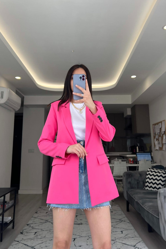 Pembe Tek Düğmeli Blazer