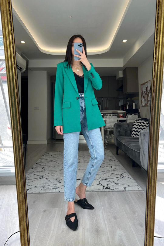 Yeşil Tek Düğmeli Blazer