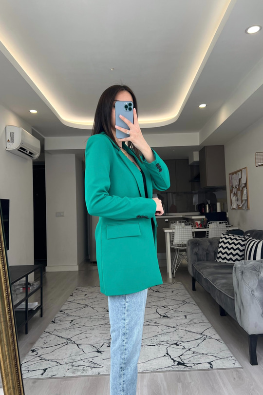 Yeşil Tek Düğmeli Blazer