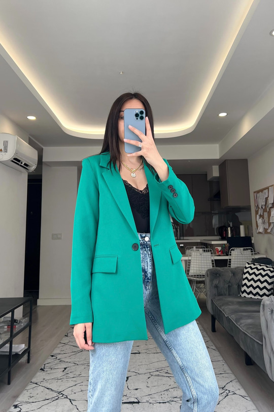 Yeşil Tek Düğmeli Blazer