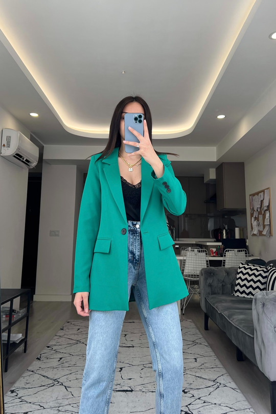 Yeşil Tek Düğmeli Blazer