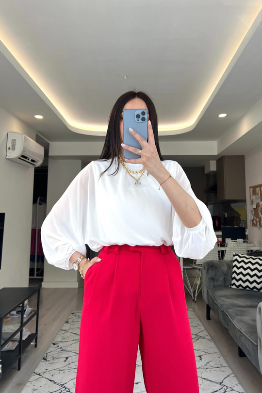 Beyaz Astarlı Şifon Bluz