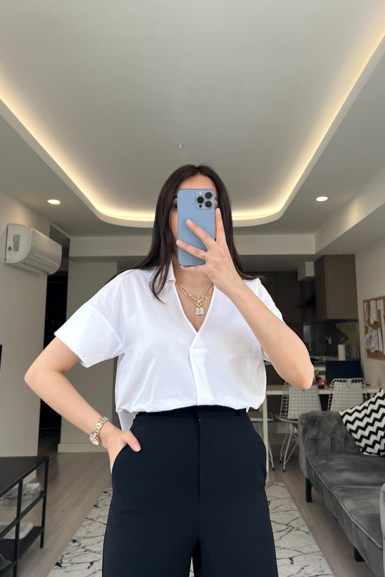 H&M Beyaz Pileli Bluz