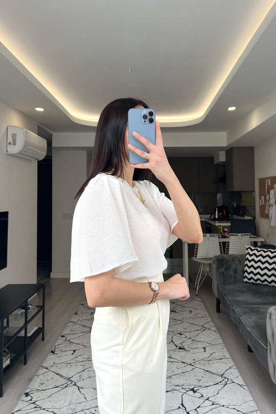 Mng Pili Tasarımlı Beyaz Bluz