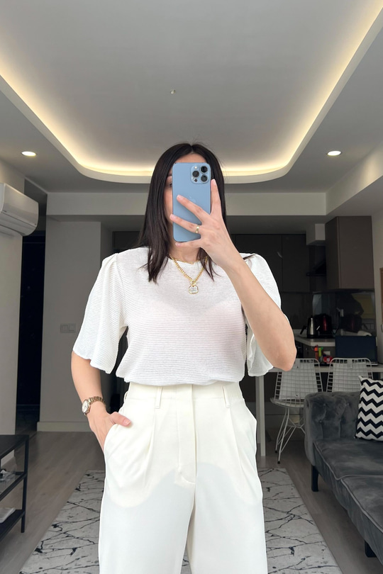 Mng Pili Tasarımlı Beyaz Bluz